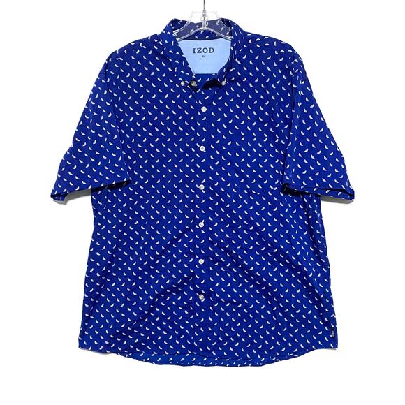 IZOD Watermelon All Over Print Blue Button Shirt Mens XL Preppy Vacation Resort - Picture 1 of 7